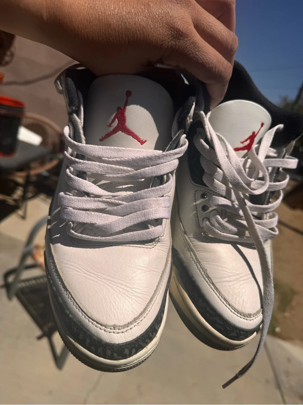 Jordan Men's White Sneakers with Red Jumpman and Black Accents